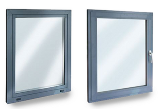 Aluminiumfenster Außenansicht (links) und Innenansicht (rechts)
