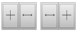 Festverglasung links & bewegliches Element rechts (linkes Bild) & bewegliches Element links und Festverglasung rechts (rechtes Bild)