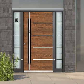 Haustür aus Aluminium mit Holzelementen